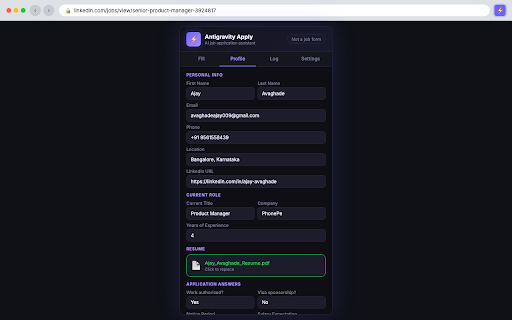Antigravity Apply :: Auto-fill any job application form with your saved profile. Generate tailored, ATS-optimised resumes and cover notes using AI.