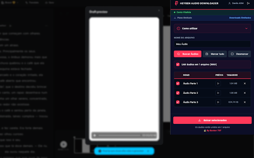 HeyGen Audio Downloader :: Busca, une e faz download de áudios do HeyGen