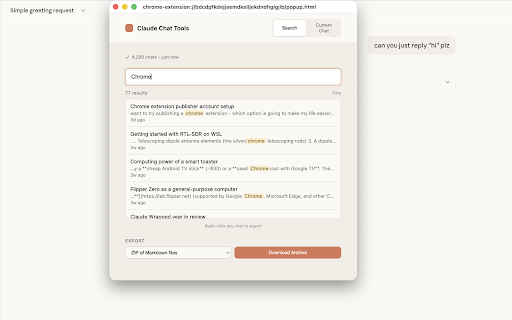 Claude Chat Tools :: Browse chat history, search all messages, and export conversations from Claude.ai