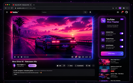 YouTube Glow Theater - Video Enhancer :: Create ambient glow and theater focus around YouTube videos and Shorts. Pro unlocks unlimited glow and saved presets.