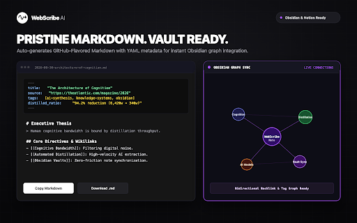 WebScribe AI - Article Summarizer & Markdown Exporter :: Summarize any web article with custom AI models (Cloudflare, Ollama, OpenRouter) and export pristine Markdown.