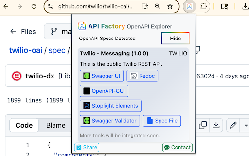 API Factory - OpenAPI Viewer & Playground :: Instantly detect and preview OpenAPI specs on any page. Explore, validate, and open in your favorite API tools.