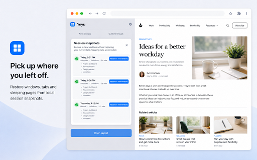 Yeyu · Tab Organizer & Quick Search :: Organize tabs in the Chrome side panel and quickly search tabs, bookmarks, recent visits, and local archives.