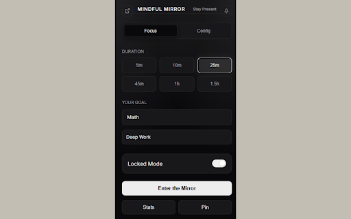 Mindful Mirror :: Mindful focus, distraction blocking, and persistent sidebar timer.