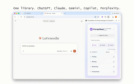 PromptNest: AI Prompt Manager for ChatGPT, Gemini, Claude & Copilot :: Stop retyping prompts. Save, organize & insert AI prompts in one click — with fill-in {variables}, folders, chains & search.