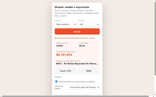 Shopee Scraper: Export Products & Sales to Excel/CSV :: See sales and estimated revenue on every Shopee product, and export search, category or shop to Excel/CSV. Reviews too.
