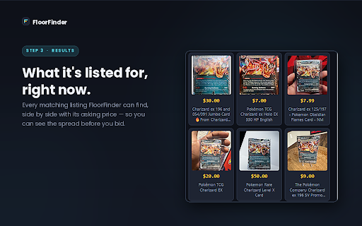 FloorFinder - Live Card Scanner for Sports & Trading Cards :: Identify trading cards on any live stream and instantly see market price, grade breakdown, and your target buy price.