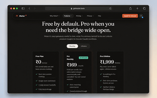 Meter AI — Claude Usage Tracker :: Privacy-first usage tracker and chat bridge for Claude.ai. Track session limits and handoff conversations locally.