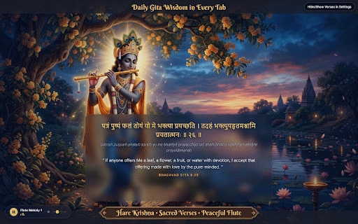 Krishna Darshan – Divine New Tab :: Daily darshan of Lord Krishna, Radha Rani, and Vrindavan on your new tab with verses from the Bhagavad Gita.