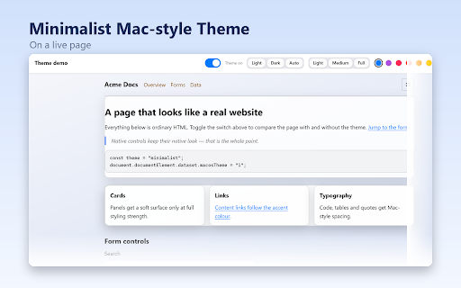 Minimalist Mac-style Theme :: Mac-inspired minimalist look for websites. Works offline. Unofficial, not affiliated with Apple.