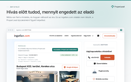 ProperLead Connector :: Az ingatlan.com hirdetéseit egy kattintással viszi a ProperLead CRM-be, és jelzi, ha a hirdetés már a rendszerben van.