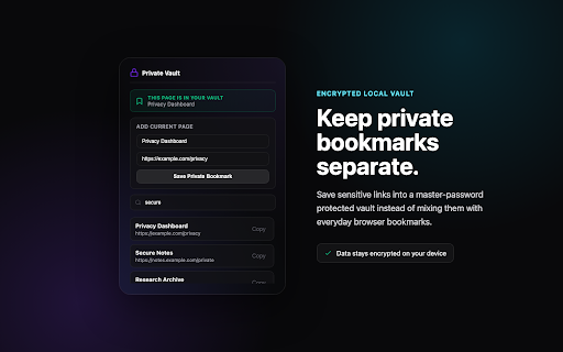 Private Bookmarks :: Securely store and manage bookmarks separate from your browser's history, encrypted using a master password.