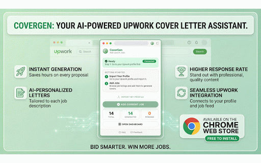 Upwork Companion - CoverGen :: Save Upwork job postings directly to your CoverGen dashboard for AI-powered cover letter generation