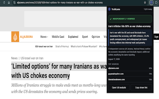 TruthLens — Who Reported It First? :: Verify the story you're reading. One click traces a headline back to its original source and shows who is echoing whom.