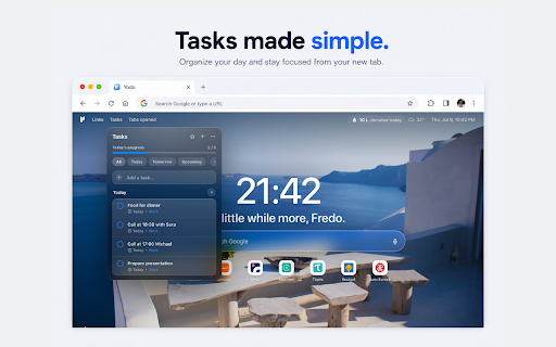 Yodo: Minimalist New Tab — Every Tab, Clean Water :: A minimalist new tab: tasks, quick links, weather and timer in one calm dashboard. Every tab helps fund clean water.