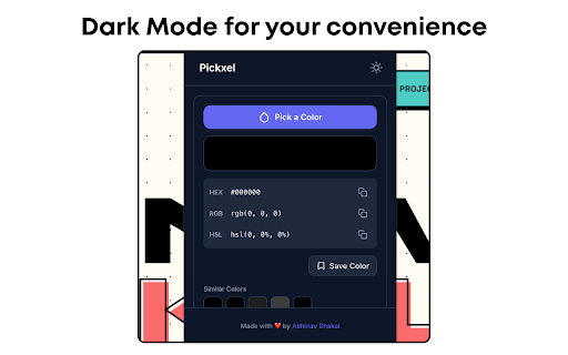 Pickxel - Color Picker, Eye Dropper & Gradient Generator for Chrome :: Advanced Color Picker & Eye Dropper tool. Pick Hex/RGB/HSL colors from any website, generate CSS gradients & save palettes.