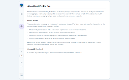 MultiProfile Pro :: Seamlessly switch between multiple accounts and cookie profiles on any website with isolated sessions.