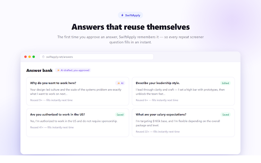 AI Auto Apply Jobs & Autofill Job Applications – SwiftApply :: Auto-apply to jobs & autofill applications with AI — one-click apply on LinkedIn, Indeed & 8+ boards. You review before submit.