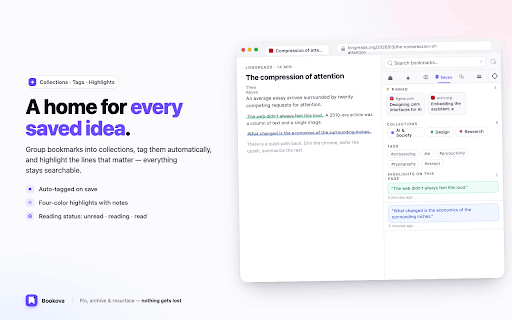Bookova :: AI-powered bookmark manager with fuzzy search, collections, and local LLM analysis