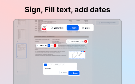 Sign PDF — Signature & eSign Tool :: Sign PDF files in your browser. Free, no signup. Right-click any PDF link to sign. Files never leave your device.