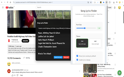 Song Lyrics Finder :: Displays synchronized lyrics on YouTube videos using LRCLIB API