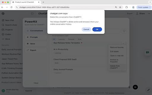 PowerKit for ChatGPT :: Organize conversations, save and reuse prompts, use voice tools, and export chats faster inside ChatGPT.