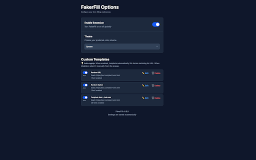 FakerFill :: Auto fill forms with realistic fake data in one click. Test data generator for developers & QA. Powered by Faker.js.