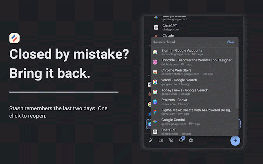Stash - Tab & Bookmark Manager :: Drowning in tabs? Find any saved tab in seconds and create folders in one click. A Chrome side panel tab and bookmark manager.