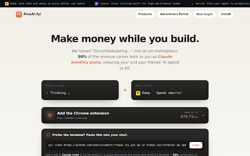 FreeAI.fyi — Earn from ChatGPT, Claude & Gemini :: Earn money while you use AI. Ads appear while AI thinks — 50% of revenue goes to you.