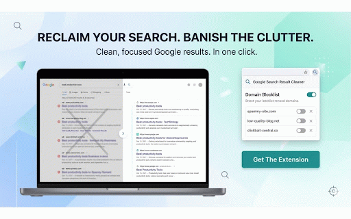 Google Search Result Cleaner :: Hide low-quality sites, SEO spam, and custom domains from Google Search results automatically.