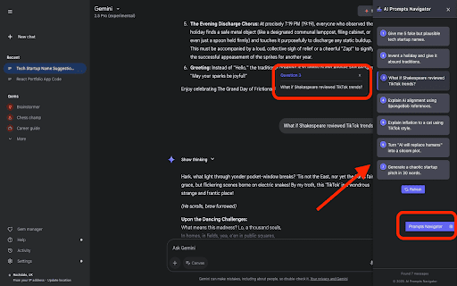 AI Prompts Navigator :: Navigate AI chat conversations with ease. Instantly Jump between questions in ChatGPT, Claude, Gemini & more using this side panel.
