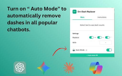 Em-Dash Replacer :: Replace em dashes, en dashes, and other characters in selected text anywhere on the web