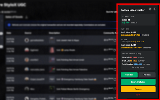Roblox Sales Tracker :: Standalone Roblox sales intelligence dashboard and real-time sales tracker with per-group analytics.
