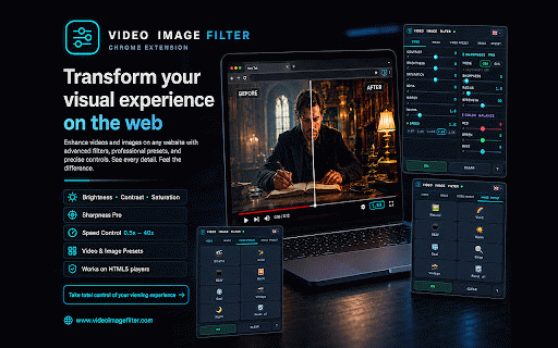 VIDEO IMAGE FILTER :: Control contrast, brightness, saturation, sharpness, color balance, and playback speed on any video and image in the browser.