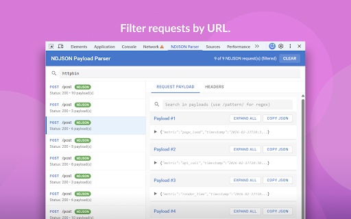 NDJSON Payload Parser :: Parse NDJSON network payloads in DevTools with interactive JSON trees, search, and filtering