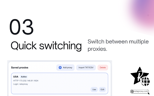 RateProxy — менеджер и переключатель прокси :: Управляйте и переключайте HTTP(S) и SOCKS5-прокси, импортируйте TXT/CSV, проверяйте прокси и настраивайте их по сайтам.
