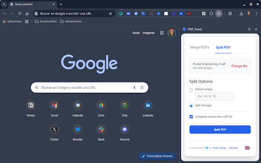 PDF_Tools :: Drag and drop files, reorder them, and merge them into a single PDF. Extract pages or ranges from a PDF into multiple files.