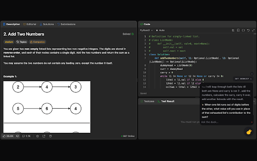 grip duck — Socratic AI LeetCode interview coach :: AI interview coach for LeetCode. Locks the editor until you explain your approach, then debriefs every submission. BYO API key.