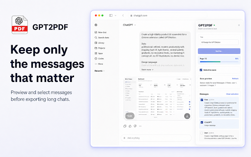 ChatGPT PDF Export :: Export ChatGPT conversations locally as PDF, HTML, Markdown, or JSON with images, code, and selected messages.