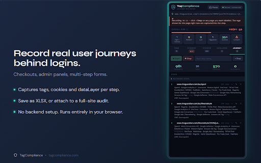 TagCompliance: Tag, Cookie & Consent Audit :: Audit marketing tags, cookies, consent and dataLayer events on any website. Detect GDPR pre-consent violations.