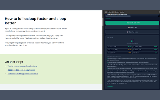 GCR Index - GEO Content Auditor :: Score any web page for AI citation readiness with one click. Powered by GCR Index.