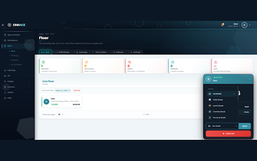 Xinnace Time Tracker :: Clock in, track breaks and clock out of your Xinnace workspace, straight from your browser.