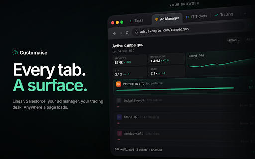Customaise: AI Userscript & Agentscript Manager. Powered by MCP & WebMCP :: Custom programmable tools for every open tab. For you, or for your AI.