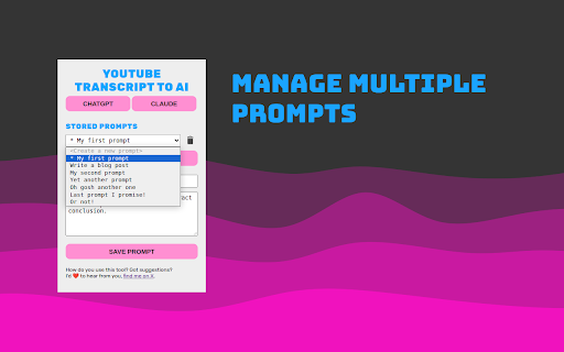 YouTube Transcript to AI :: Send YouTube transcripts to ChatGPT or Claude