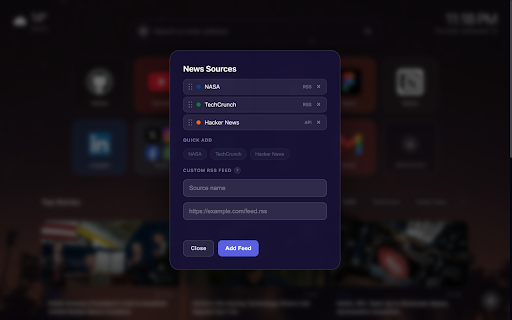 Dial & Digest - New Tab, Speed Dial & News Feed :: New tab dashboard: speed dial shortcuts & folders, live RSS news feed, weather, clock, search bar, custom backgrounds.