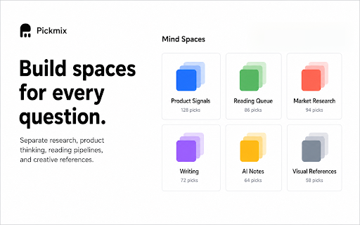 Pickmix - Knowledge base and growth AI Agent :: Pickmix builds a visual AI knowledge base from your research. Capture, organize, and synthesize web content in one workspace.