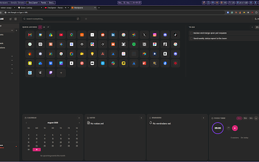 Nestpane :: Replaces the new tab with a local-first dashboard: bookmarks, notes, tasks, focus timer, optional Drive sync.