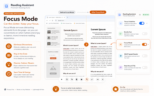 Reading Assistant: Focus & Speed Reader :: Read faster and eliminate screen fatigue with 5 tools: Smart Underline, Bionify, Focus Mode, Speed Reader, and Text-to-Speech.