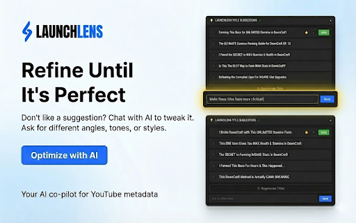 LaunchLens - AI YouTube Optimizer :: AI-powered YouTube title, description, and tag optimization directly in YouTube Studio
