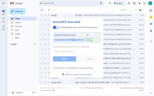 Gmail BCC Auto-Add :: Automatically adds a specified email address or your current Gmail account to BCC when composing emails in Gmail